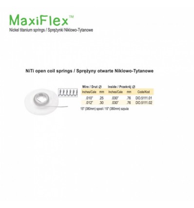 MaxiFlex NiTi Open Coil Spring 25 mm, 010"x030", 38 cm rulle