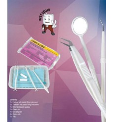 Undersøgelses-sæt m. Sonde, pincet, mundspejl, bakke, serviet m.m.