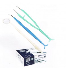 Undersøgelses-sæt m. Sonde, pincet, mundspejl, bakke, serviet m.m.